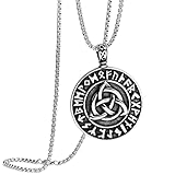 JUSTYING Norse Rune Irish Celtic Knoten Triquetra Anhänger, Männer Frauen Trinity Knoten Edelstahl Band Halskette, Mode Vintage Krieger Pagan Amulett Skandinavien Schmuck Geschenk