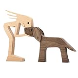 D/L Ravcerol Neueste Holzfiguren Skulptur Ornamente Set, abstrakte Stil Menschen mit Hund Statue, Freundschaft zwischen Hund und Menschen Denkmäler Statue für Home O