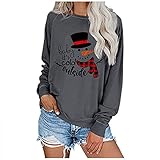 Eaylis Weihnachtsshirt Damen Rundhals Pullover Sweatshirt Langarm Weihnachtspulli Lustig Jumper Christmas Shirt Oberteile Loose Kapuzenpullover Sweatshirt Teenager Mädchen Basics Pullover Top