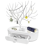 Schmuckständer mit Schublade AOT Plastik 3in1 Schmuckbaum Jewelry Stand Schmuckaufbewahrung Schmuckhalter Damen Schmuckablage für Halsketten, Ohrringe, Ringe, Armbänder, Ketten und U