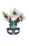 shoperama Halbmaske Paradiesvogel Pfau Federn Pailletten Pfauenfeder Vogel-Maske Kopfschmuck Karneval Verkleidung Kostüm-Zubehö