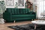 WFL GROUP Sofa mit Schlaffunktion und Bettkasten - Schlafsofa Bettsofa - Modernes Skandinavisch Polstersofa - Dunkelgrün Couch mit Bettfunktion für Wohnzimmer - Wohnlandschaften - 3 Sitzer - Grü