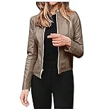 Baiomawzh Jacke Damen Lederjacke Frauen Kunstlederjacke mit Zip Damen Offene Front Lederjacke PU-Leder Bikerjacke Lässige Bikerjacke Sakko Jacket C