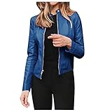 Sonojie Damen Leder PU Jacke Bikerjacke Jacke Herbst Winter, PU Lederjacke Kunstlederjacke mit Schrägem Reißverschluss Kurze Jacke Pilotenjacke Parka Winter Mantel Top Outw