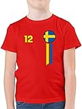 Fussball WM 2022 Fanartikel Kinder - 12. Mann Schweden Emblem - 152 (12/13 Jahre) - Rot - schweden - F130K - Kinder Tshirts und T-Shirt für Jung