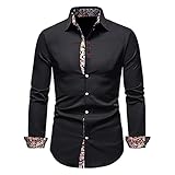 HUIWU Freizeithemd Herrenhemden Herren Langarm Button Down Blumenmuster Baumwolle Slim Fit Casual Shirt Businesshemd Herbst Winter Elegant Hawaii-Print Männer Hemd T-Shirt Lang