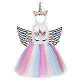 AJEUNGAIN Einhorn Kostüm für Mädchen, Pailletten Einhorn Kleider für Mädchen Prinzessin Kleid Mädchen Einhorn Cosplay Karneval Verkleidung Party Hochzeit Kleid Faschingskostü