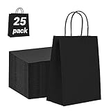 25 Stück Papiertüten Schwarz 17x8x23cm Geschenktüten Papier aus Kraftpapier, Papiertüten mit Henkel für Hochzeiten, Party, Lebensmittel Backen Merchandise Boutique Einzelhandel (Verdicken 130gsm)