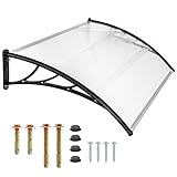 120cm Türüberdachung Patio Veranda Markisenschutz Schwarz Polycarbonatscheiben, Haustürvordach, Pultbogenvordach, Reg