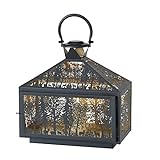 Metall Leuchter Laterne Kerzenleuchter Windlicht mit gestanztem Motiv Wald Gold schwarz 30x17x35