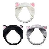 3pcs Haarband, süß Stirnband, Haarschmuck Haarreifen mit Katze Ohr für Damen Mädchen Gesichtswäsche Make up