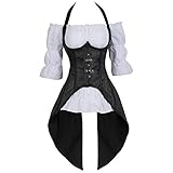 Grebrafan Steampunk Corsage Kostüm mit Piratenbluse - für Karneval Fasching Halloween (EUR(34-36) M, Schwarz)