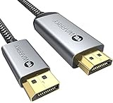 DisplayPort auf HDMI 4K Kabel [Vergoldete, Geflochten, Aluminiumhülse] WARRKY DP auf HDMI Verbindungskabel für Monitor, TV, Projektor, Laptop, PC, AMD, NVIDIA, 3M