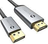 DisplayPort auf HDMI 4K Kabel [Vergoldete, Geflochten, Aluminiumhülse] WARRKY Unidirektional DP auf HDMI Verbindungskabel Kompatibel für Monitor, TV, Projektor, Laptop, PC, AMD, NVIDIA, 1,8