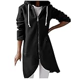 Sweatjacke Damen Lang übergang Mantel mit Kapuzen Jacke Winterjacke Damen Pullover Reißverschluss Kapuze Langarm Sweatshirt Mantel mit unregelmäßigem Saum Hoodie Casual Kapuzenpullover Outw