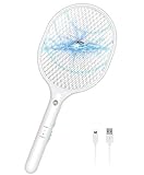 Feizhibo Elektrische Fliegenklatsche, 3000V USB Wiederaufladbarer Fly Bug Zapper Racket Mosquito Killer, Doppelte Schichten Mesh Schutz für Drinnen und Drauß