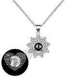 Personalisierte Projektionshalskette Kundenspezifische Fotohalskette 100 Sprachenhalskette I LOVE YOU Halskette für Frauen(Silber Schwarz und Weiß 16)