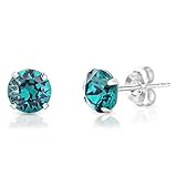 DTPSilver - Damen Ohrringe 925 Sterling Silber mit Kristallen von Swarovski® Elements 6 mm Runde Ohrstecker - Farbe : Smarag