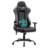 VON Racer Computer-Gaming-Schreibtischstuhl mit Massage-Lordosenstütze, Ergonomischen Ledersesseln für den Home Office-Rennstil mit Verstellbaren Armlehnen und Abnehmbarer Kopfstütze (Grau)