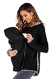 SPXW 3 In 1 Allwetter Tragejacke für Mam + Baby, Polarfleece Känguru Softshell Umstandsmode Fleecejacke Mit Kapuze, Damen Langarm Umstandsjacke Warm Tragepullover Mit Babyeinsatz (schwarz) (M)