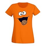T-Shirt Krümelmonster Kekse Karneval Fasching Kostüm Sesamstraße Damen XS - 3XL Verkleidung Gruppen-Kostüm Rosenmontag Party Feier, Größe:M, Farbe:orang