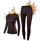 NOOYME Funktionsunterwäsche Damen Thermounterwäsche Damen Warm & Atmungsaktiv Funktionswäsche Damen Funktionsunterwäsche Damen Lang Skiunterwäsche Set D