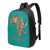 DJNGN Afrikanischer Kunstdruck Laptop-Rucksack 17 Zoll Anti-Diebstahl-Reise-Business-School-Rucksack mit USB-Ladeanschluss und Kopfhörer-Schnittstelle Tagesrucksack für Damen und H