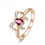 Beydodo Ehering Rotgold 750, Frauen Trauring Knot mit 0.31ct Rot Tropfen Turmaline Verlobungsringe für Damen mit Diamant Gr.54 (17.2)