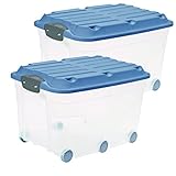 Rotho 6 2er-Set Aufbewahrungsbox Deckel und Rollen, Kunststoff (PP) BPA-frei, transparent/blau, 2 x 57l, (60 x 40 x 37 cm), 2