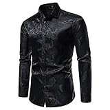 Yiartion Herren Langarmhemd Volksbrauch Rose Drucken Hemden Slim Fit Freizeithemd Fashion Revers Business ArbeitsHemd Longsleeve Männer Langärmeliges Geschäft Langarm Strickjack