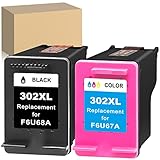 CKMY 302 XL Schwarz Farbe Druckerpatronen Wiederaufbereitet Ersatz für HP 302XL für HP Officejet 3830 3831 3833 4650 5230 Envy 4520 4525 4527 Deskjet 1110 3630 3632 Druckers (2 Pack)