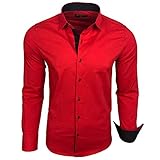 Baxboy Herren-Hemd Langarm/Business Freizeit Hochzeit/Bügelleicht/Slim-Fit/Anzug Kentkragen Hemd B-500, Farbe:Rot, Größen:L