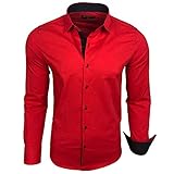 Baxboy Herren-Hemd Langarm/Business Freizeit Hochzeit/Bügelleicht/Slim-Fit/Anzug Kentkragen Hemd B-500, Farbe:Rot, Größen:XL