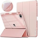 INFILAND Hülle kompatibel für iPad Pro 12.9'' 2021, iPad Pro 12.9 2021 Hülle, Transparent Flexible TPU-Rückseite Schutzhülle mit Pen Halter, Auto Schlaf/Wach,Rosa G