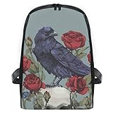 LUNLUMO Wasserfarben-Totenkopf und Rosen Vogel Extra kleiner Rucksack freundlicher langlebiger Reiserucksack für Schulb