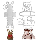 VINFUTUR 2 Stück Stanzschablone Box Hase Eule Form Metall Prägeschablonen Stanzformen Schablonen Schneiden für Scrapbooking DIY Gastgeschenkbox Süßigkeitenbox