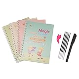 Youool Magic Practice Copybook mit Stift, 4 Stk. Praktisches wiederverwendbares Schreibübungsbuch, Alphabet, Mathematik, Zeichnen, Zahlen, Kalligraphiestifte fü