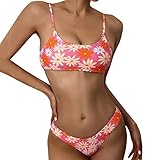Badeanzug Bademode BH Damen Gefüllt Bikini Beachwear Set Farbdruck Stitching Bademode Tankinis Set, rot, XL