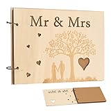 HONMOK Holz Gästebuch Hochzeit Hochzeitsgästebuch mit personalisierter Gravur Hochzeitsalbum Hochzeitsgeschenke für Brautpaar Mr & Mrs Gästebuch für Hochzeitstag Verlobung