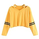 Damen Bluse, KIMODO Mode Frauen Lang Ärmel Sweatshirt V-Ausschnitt Casual Tops Bluse (Gelb, M)