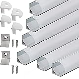Profil LED Alu 45° - 6x190cm LED Aluminium Profil für LED-Streifen/Leisten mit Weiß Milchige Abdeckung,Endkappen,und Montagek