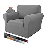 MAXIJIN Creative Jacquard Stuhlbezüge für das Wohnzimmer, Rutschfester Super-Stretch-Stuhlbezug mit Armen Hunde Haustierfreundlicher 1-teiliger elastischer Sofa-Couchschutz (1 Sitzer, Hellgrau)