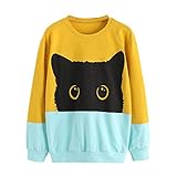 iHENGH Sweatshirt Tops,Women Lässige Katzen Druck Lange Ärmel Hoodie Sweatshirt Kapuzen Pullover Tops B