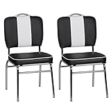 FineBuy 2er Set Esszimmerstühle American Diner 50er Jahre Retro 2 Stühle | Sitzfläche gepolstert mit Rücken-Lehne | Essstuhl Doppelpack Farbe Schwarz Weiß