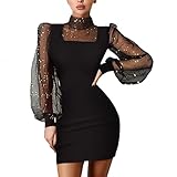 XUNN Damen Abendkleid Sexy Nettogarn O-Ausschnitt Kleid Abendkleid Ballkleid Cocktailkleid Club Partykleid Pailletten Bodycon Minikleid Bleistiftkleid Wickelk