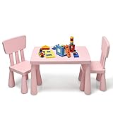 RELAX4LIFE 3-teilige Kindersitzgruppe, Kindermöbelset: 2 Stühle & 1 Tisch, Sitzgarnitur für Kinder zum Schreiben & Lesen & Spielen & Essen, Tisch & Stuhl jeweils bis 50 kg belastbar, Kunststoff (Rosa)
