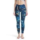 Magiböes Damen Party Yoga Leggings Blau Gold Marle Kompressions Trainings Yogahose White S