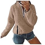 GFGHH Damen Sweatshirt Pullover Casual Langarmshirt Herbst Winter Stehkragen Jacken 1/4 Reißverschluss Tops Fleecepullover Leicht Oversize Fleecepulli Hoodie Teddyfell Flausch Plüschp