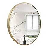 FUMANGO Goldener runder Wandspiegel 61 cm großer Metallspiegel schwarz Spiegel Schminkspiegel Kreis rustikaler Akzent für Badezimmer, Eingang, Esszimmer und W