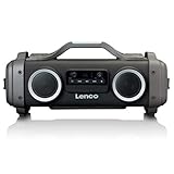 Lenco SPR-200 Boombox - Spritzwassergeschützt - Bluetooth 5.0 - FM Radio - TWS - Equalizer - 50 Watt RMS - integrierter Akku mit 4400mAh - USB - Micro SD - 3,5mm - Schw